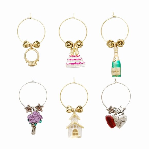 6 piece That Wine is Mine Wine Things 6-Piece I Do Wine Charms, Painted Wedding - Picture 2 of 4
